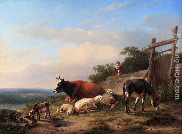 A Farmer Tending His Animals painting - Eugene Verboeckhoven A Farmer Tending His Animals art painting